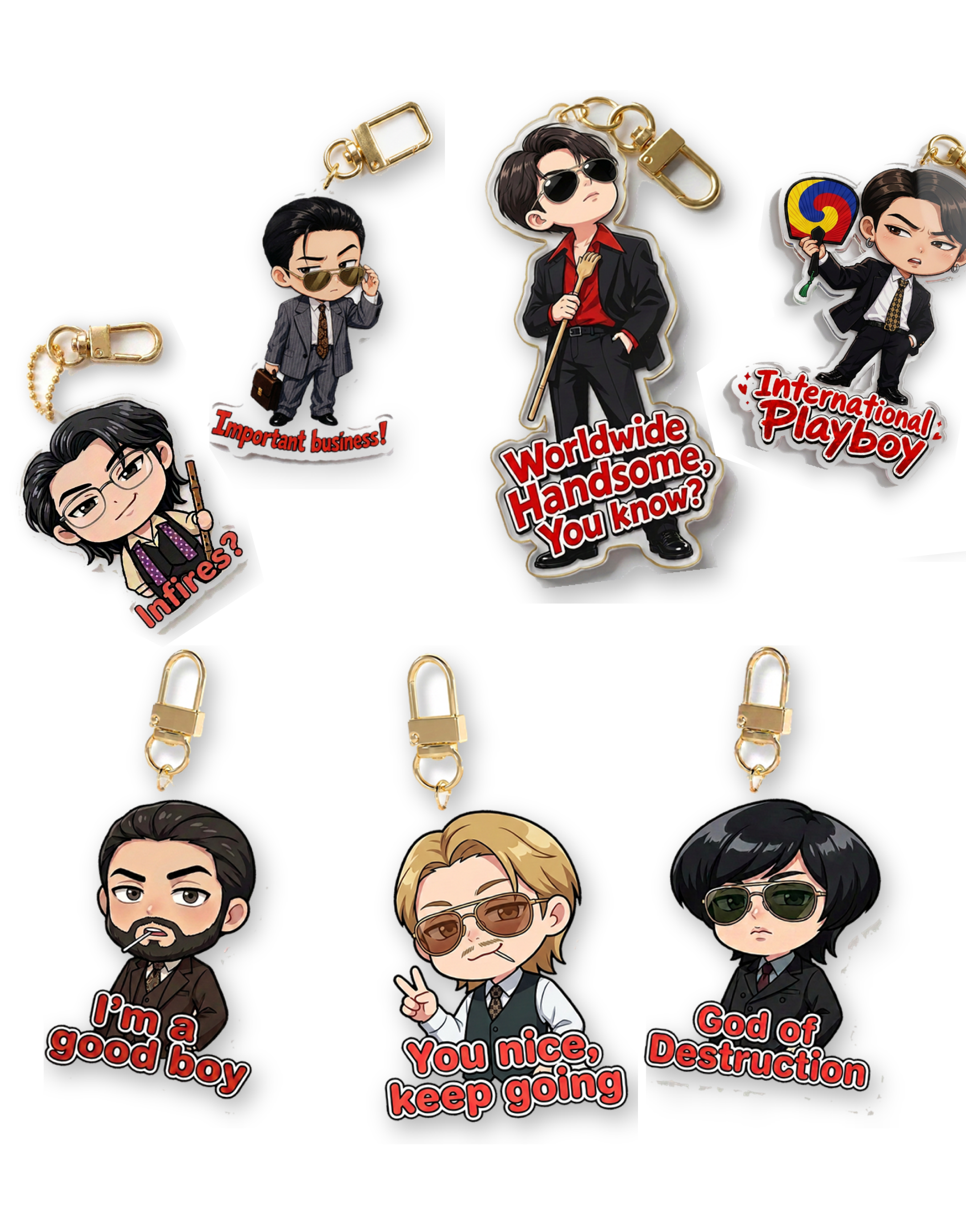 OT7 Iconic Meme & Quote Acrylic Keychain Set (7-Piece Pack)