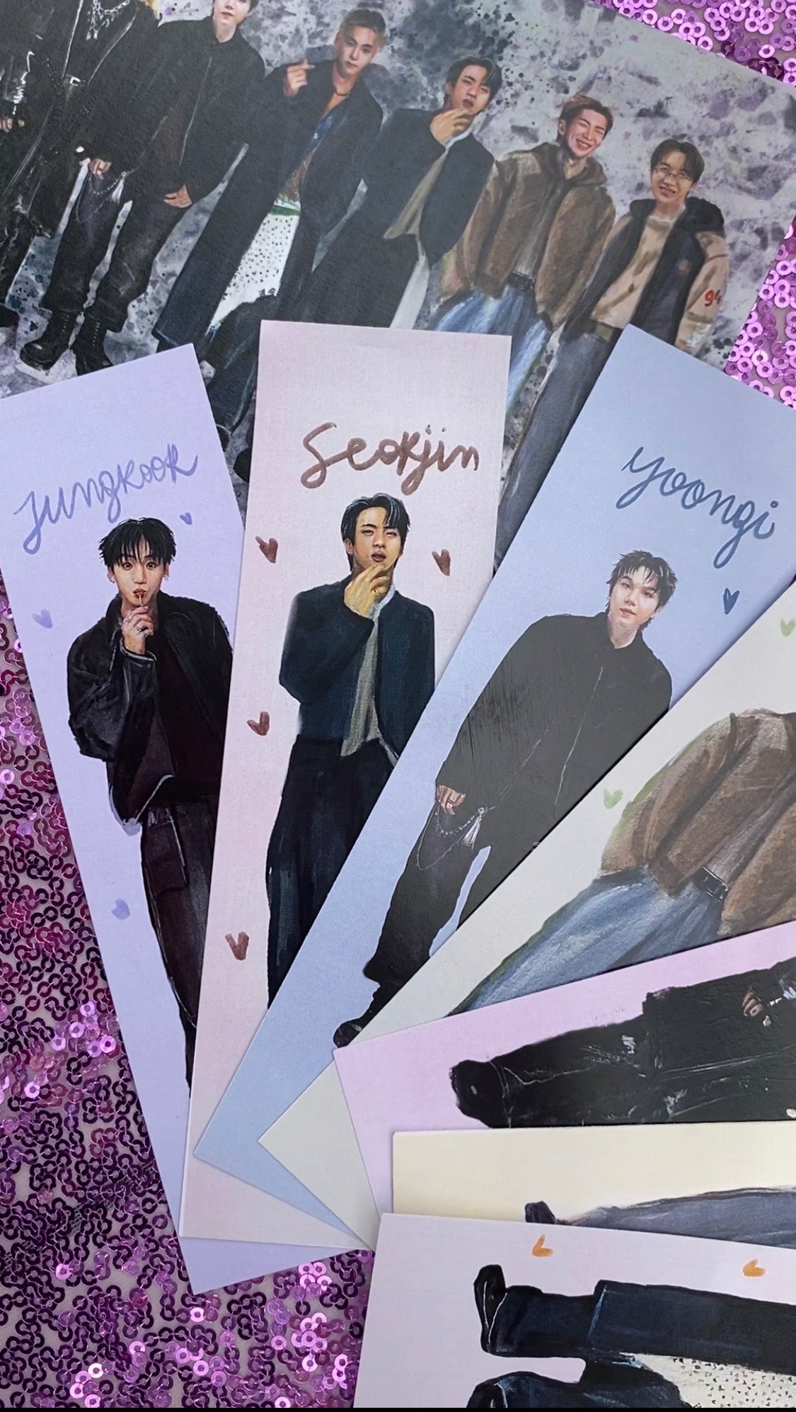 OT7 Fan Art Bookmarks, Set of 7 | Printable Digital Download | Kpop Reading Gift