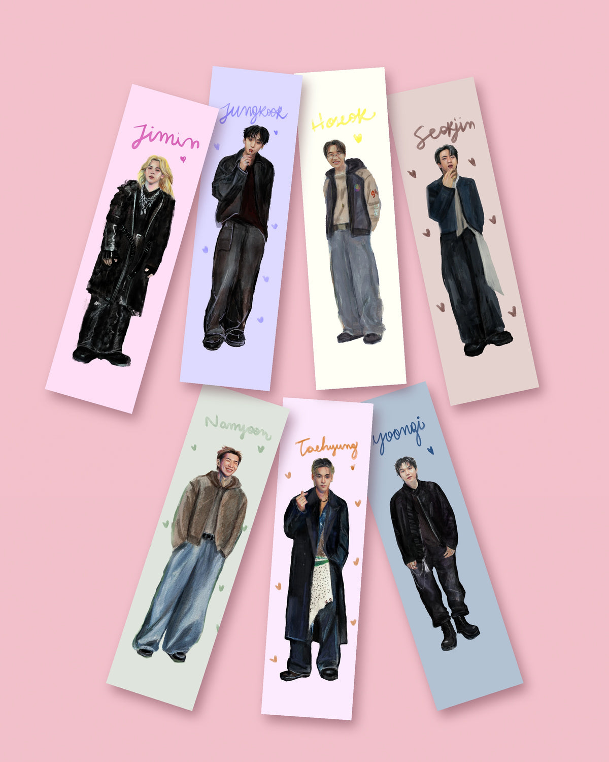 OT7 Fan Art Bookmarks, Set of 7 | Printable Digital Download | Kpop Reading Gift