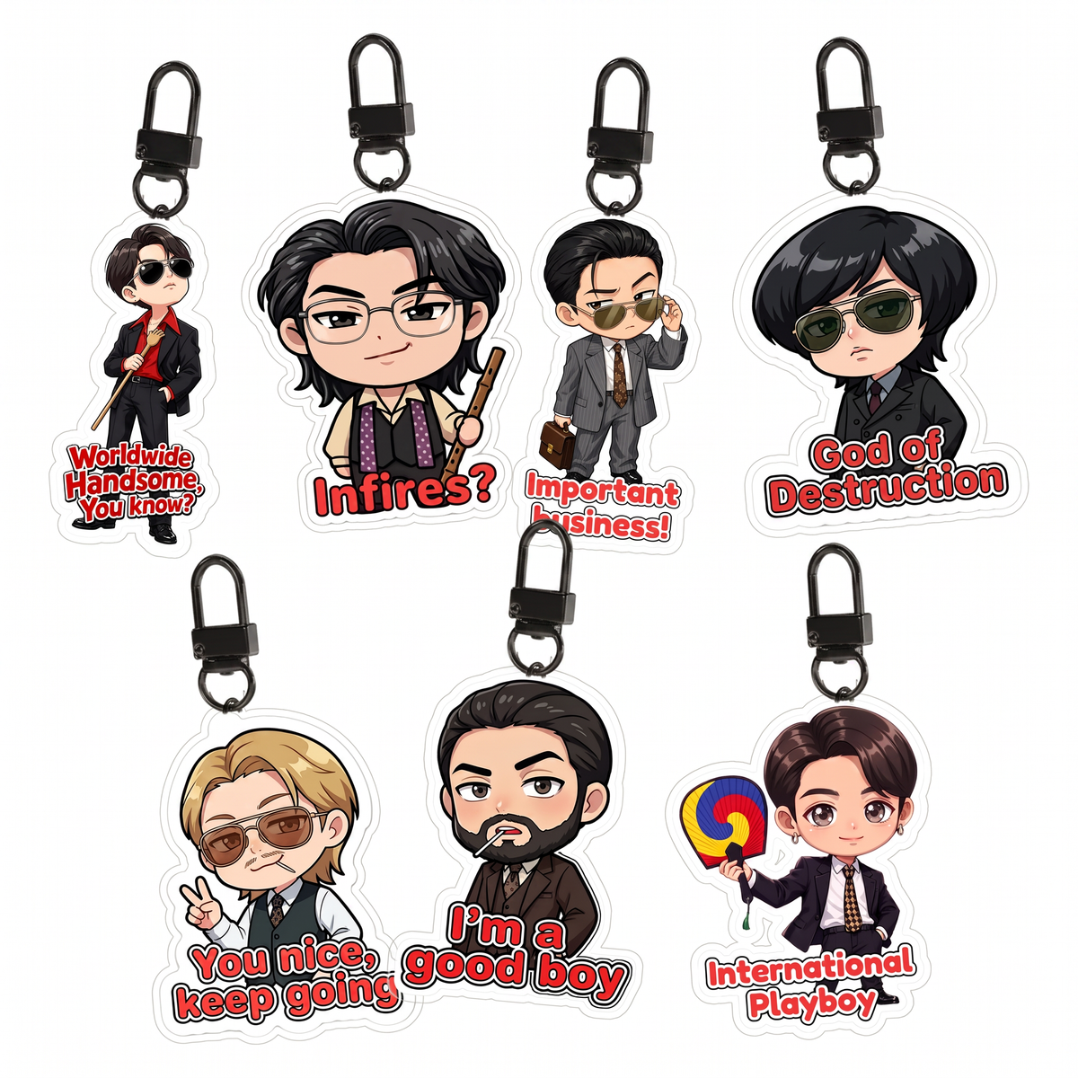 OT7 Iconic Meme & Quote Acrylic Keychain Set (7-Piece Pack)
