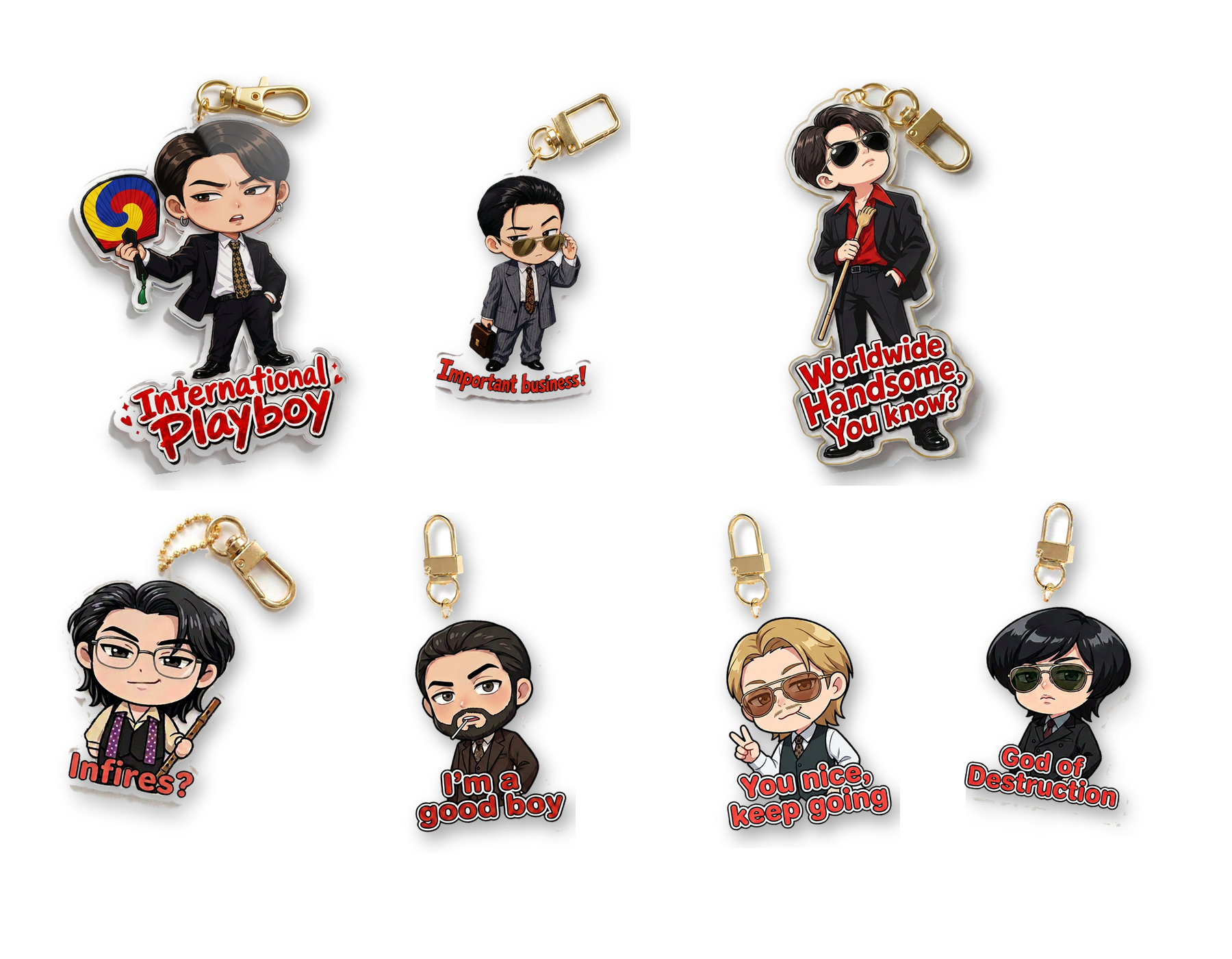 OT7 Iconic Meme & Quote Acrylic Keychain Set (7-Piece Pack)