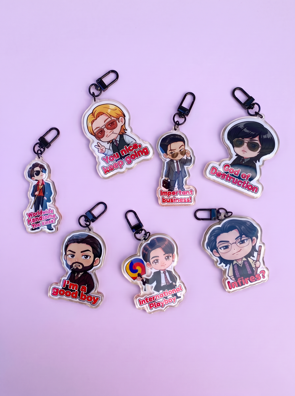 OT7 Iconic Meme & Quote Acrylic Keychain Set (7-Piece Pack)