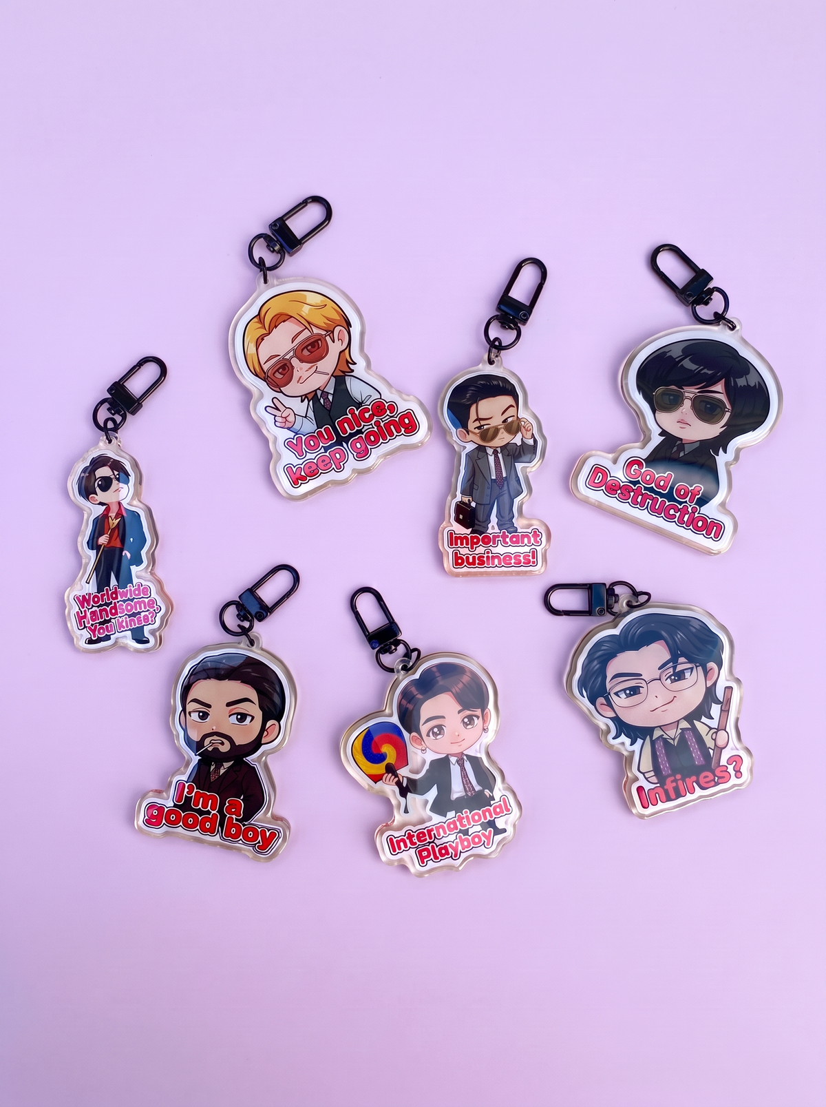 OT7 Iconic Meme & Quote Acrylic Keychain Set (7-Piece Pack)